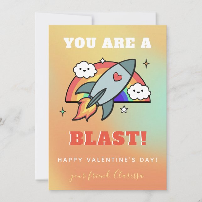 Rainbow Rocket Colourful Valentine's Day Sparkly Holiday Card (Front)