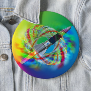 Rainbow Rocket Orbits  6 Inch Round Button