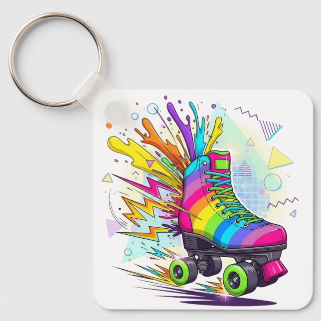 Rainbow roller skates  keychain (Front)