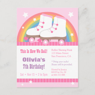 Rainbow Roller Skating Birthday Party Invitations