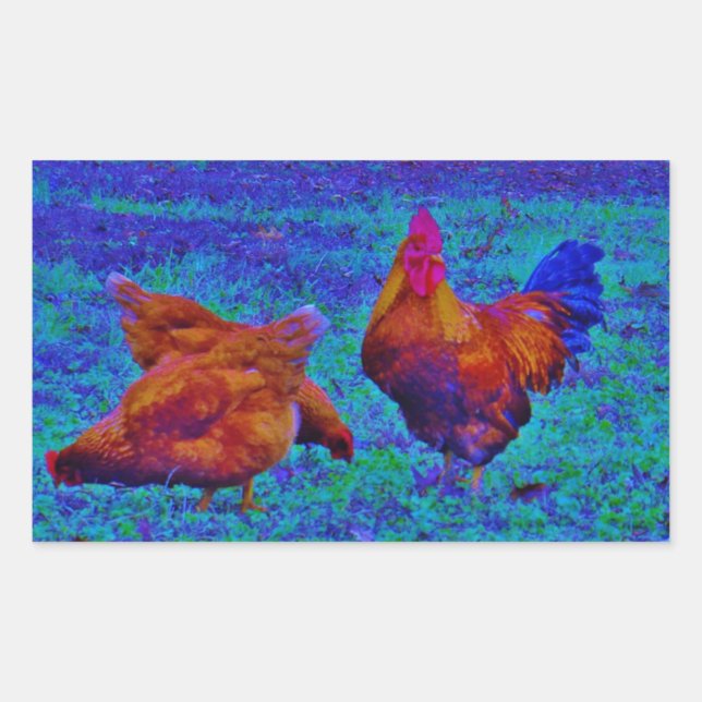 Rainbow Rooster & Hens, Electric Blue Sticker (Front)