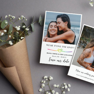 Rainbow Rope Heart LGBT Tying the Knot Save The Date