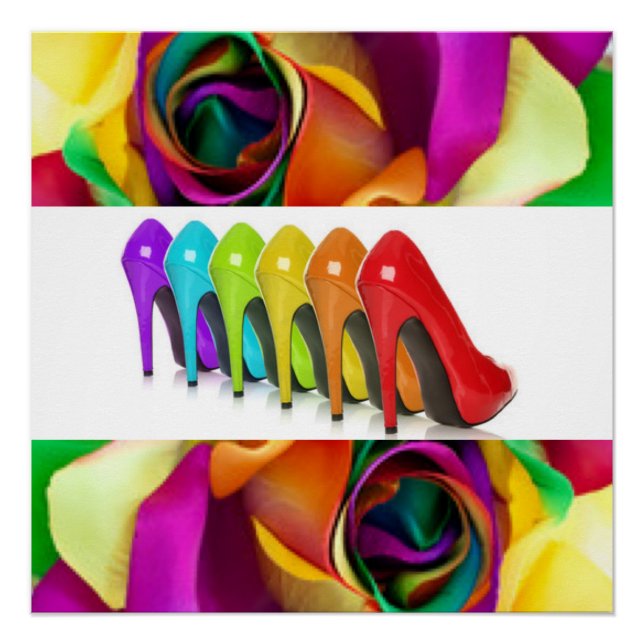Rainbow Rose Colourful High Heels Poster (Front)