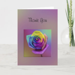 Rainbow Rose Flower Thank You Card