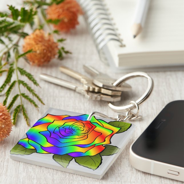 Rainbow Rose Keychain (Front Right)