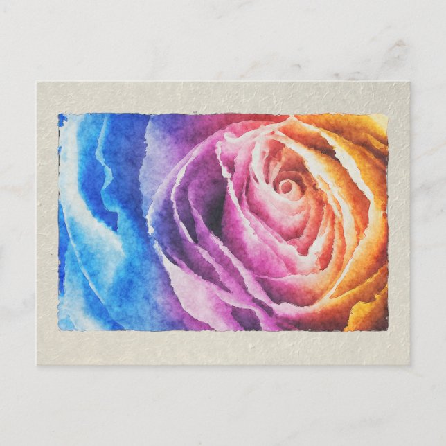 Rainbow Rose Watercolor Postcard (Front)