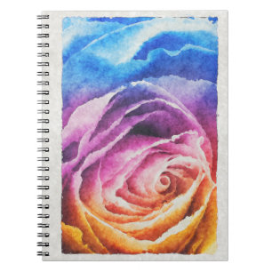 Rainbow Rose Watercolor Print Notebook