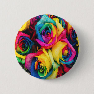Rainbow Roses Bouquet 2 Inch Round Button