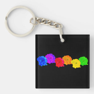 Rainbow Roses   Button Keychain