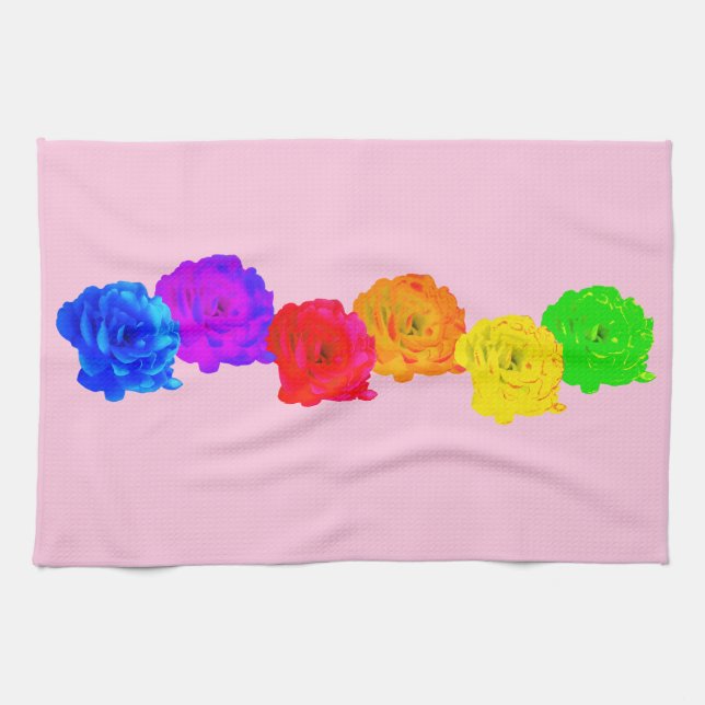 Rainbow Roses Kitchen Towel (Horizontal)