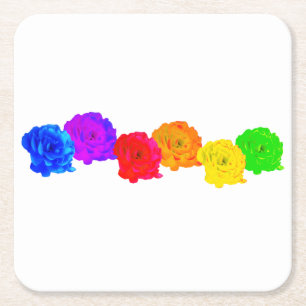 Rainbow Roses Square Paper Coaster