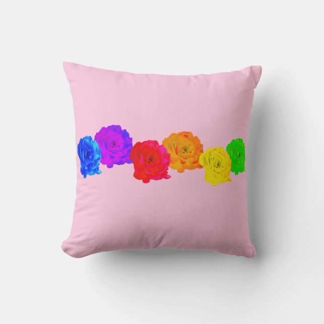 Rainbow Roses Throw Pillow (Front)