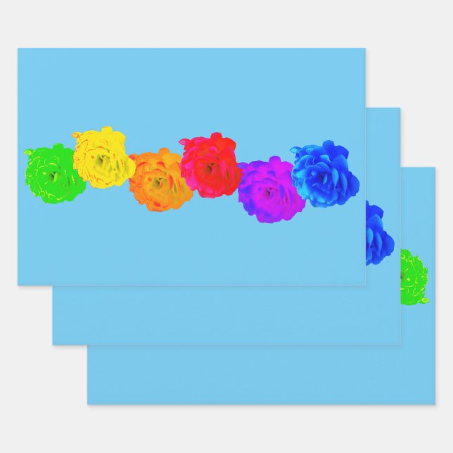Rainbow Roses Wrapping Paper Sheet (Set)