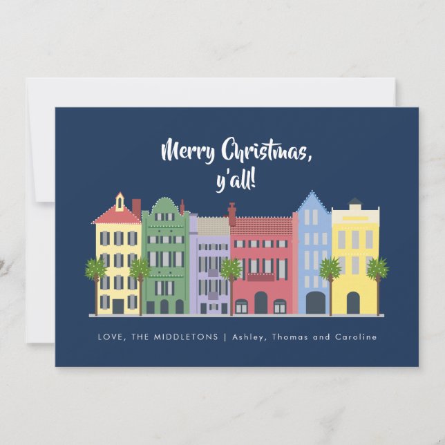 Rainbow Row Charleston Christmas Holiday Card (Front)