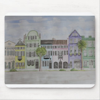 Rainbow Row Charleston SC Watercolor Mouse Pad