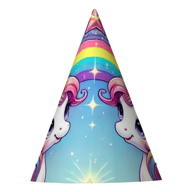 Rainbow Royalty Unicorns Party Hat (Front)