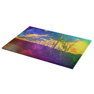 Rainbow Rural Landscape Glass Cutting Board
