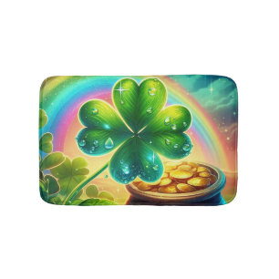 Rainbow Saint Patrick's Day clover Bath Mat