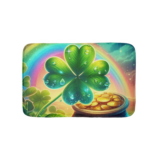 Rainbow Saint Patrick's Day clover Bath Mat (Front)