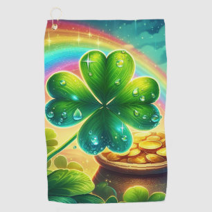 Rainbow Saint Patrick's Day clover Golf Towel