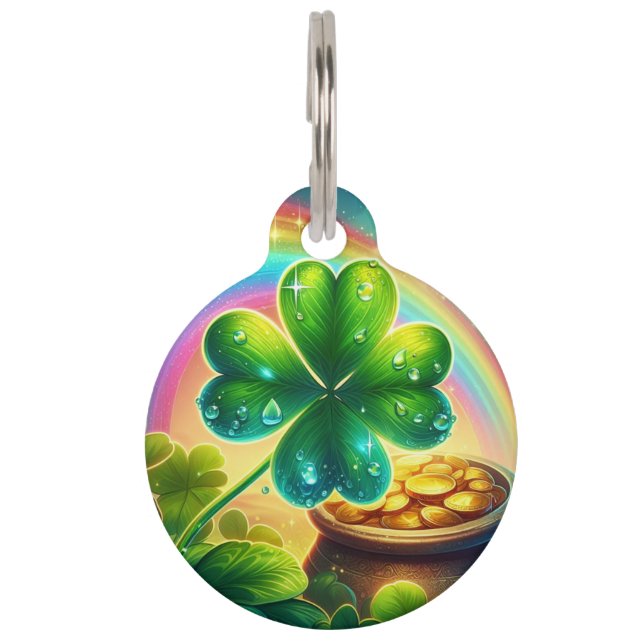 Rainbow Saint Patrick's Day clover Pet Tag (Front)