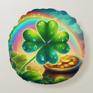 Rainbow Saint Patrick's Day clover Round Pillow