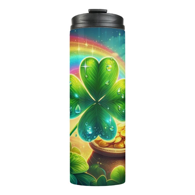 Rainbow Saint Patrick's Day clover Thermal Tumbler (Front)