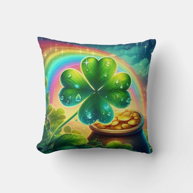 Rainbow Saint Patrick's Day clover Throw Pillow (Front)