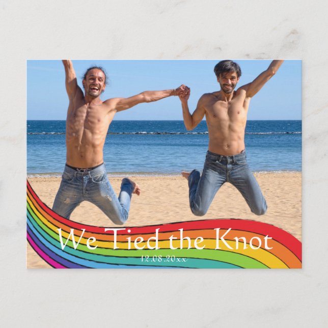 Rainbow Same Gender Photo Wedding Announcement Postcard (Front)