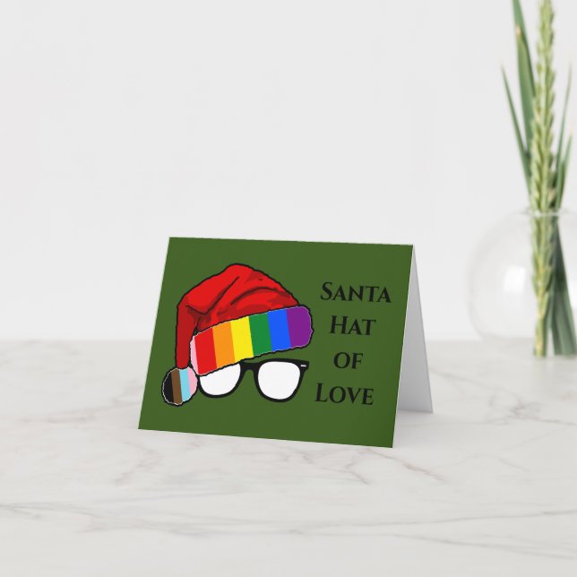 Rainbow Santa Hat of Love Photo  Holiday Card (Front)