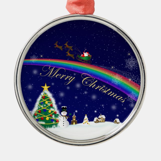 Rainbow Santa Metal Ornament (Front)