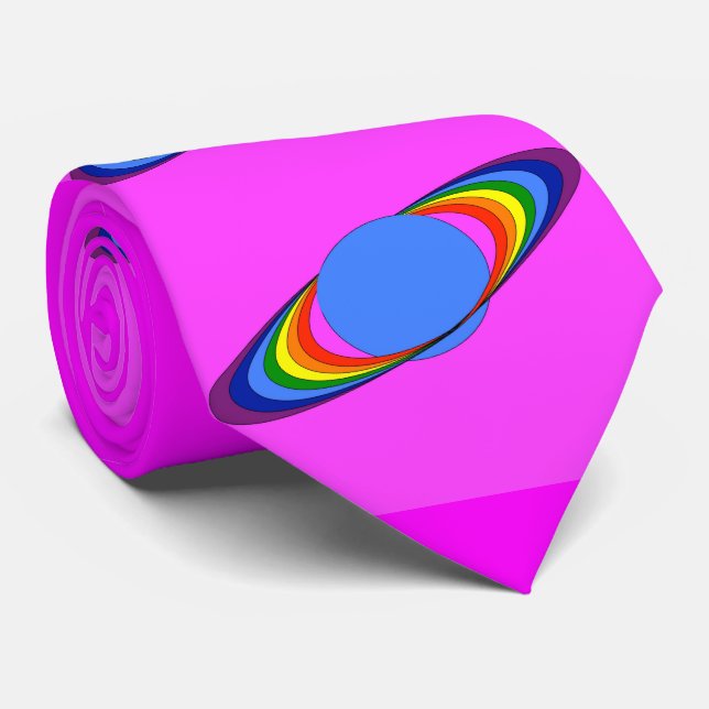 Rainbow Saturn Necktie for Astronomers, Magenta (Rolled)