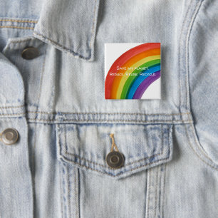RAINBOW Save my planet (customizable) 2 Inch Square Button