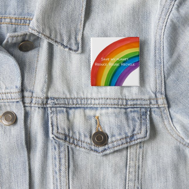 RAINBOW Save my planet (customizable) 2 Inch Square Button (In Situ)