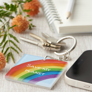 RAINBOW Save my planet (customizable) Keychain