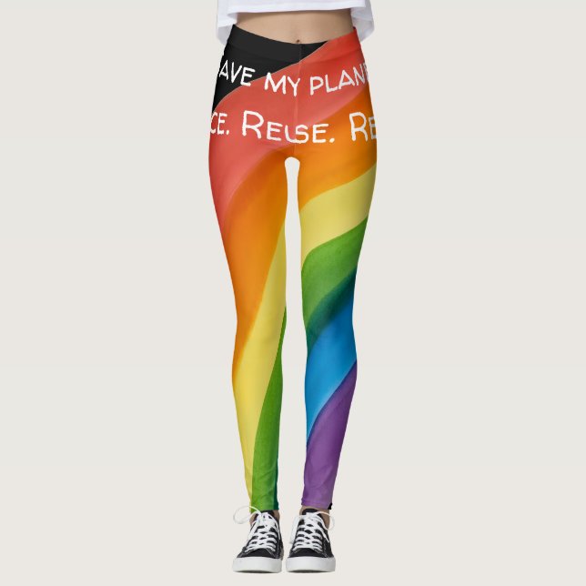 RAINBOW Save my planet (customizable) Leggings (Front)