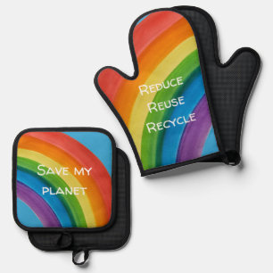 RAINBOW Save my planet (customizable) Oven Mitt & Pot Holder Set