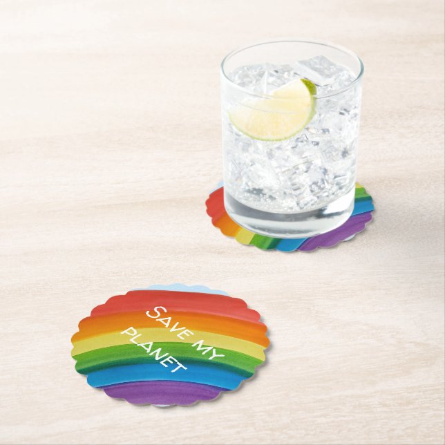RAINBOW Save my planet (customizable) Paper Coaster (Insitu)
