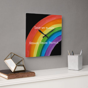 RAINBOW Save my planet (customizable) Square Wall Clock