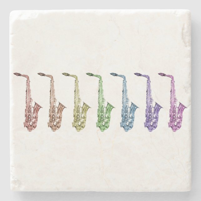 Rainbow Saxophone Art Stone Coaster (Front)