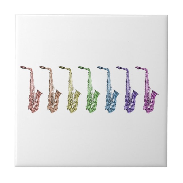 Rainbow Saxophone Colourful Jazz Tile (Front)