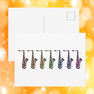Rainbow Saxophone Lineup Music Lover Art  Postcard