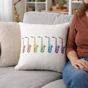 Rainbow Saxophones Music Throw Pillow