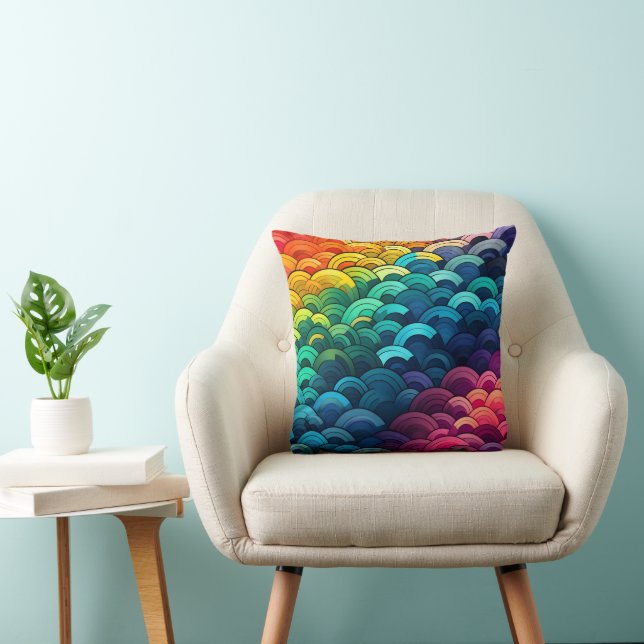 Rainbow Scale Pattern Throw Pillow (Chair)