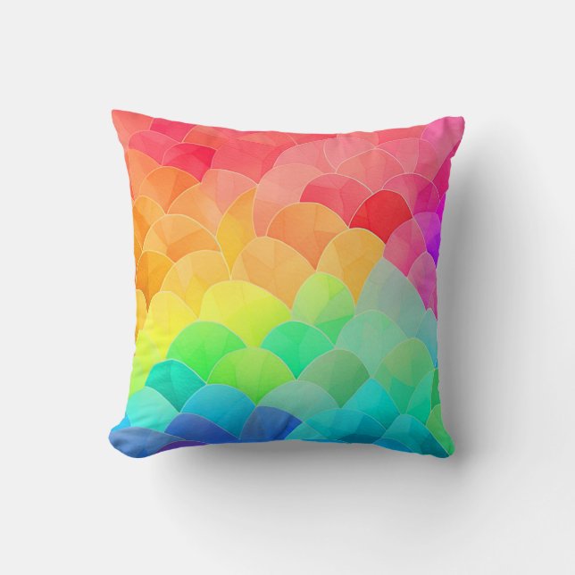 Rainbow Scales of Mermaid Throw Pillow (Front)