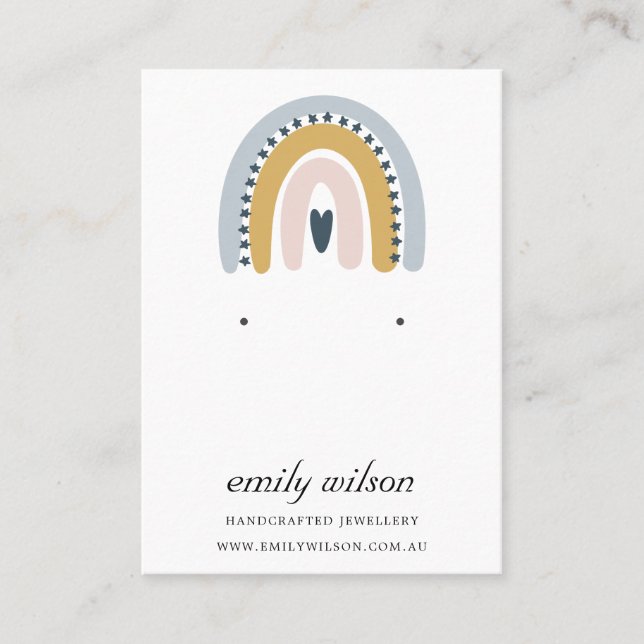 RAINBOW SCANDI BLUSH HEART EARRING STUD DISPLAY BUSINESS CARD (Front)