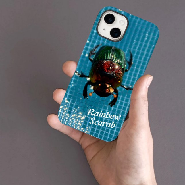 Rainbow Scarab Beetle on Blue Personalized Case-Mate iPhone Case (Creator Uploaded)