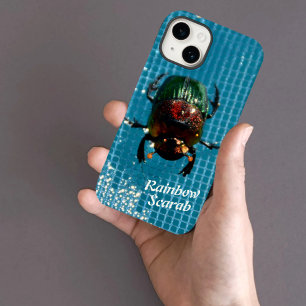 Rainbow Scarab Beetle on Blue Personalized iPhone 14 Case