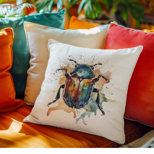 Rainbow Scarab Throw Pillow