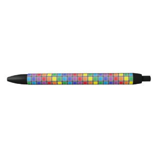 Rainbow Scratched Squares Black Ink Pen